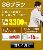 【3Sプラン】月額3,300円（税込）　共有SSL装備でビジネスサイトなど